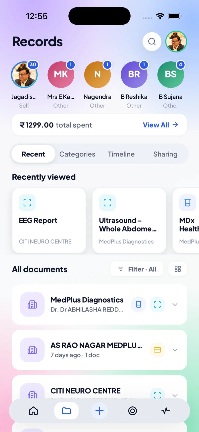 Family records hub with member profiles and document counts
