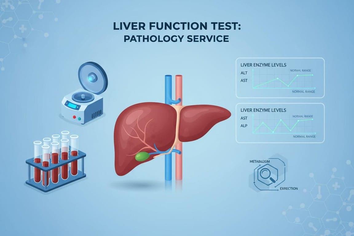Illustration of a human liver with an SGPT (ALT) blood test report and reference range chart