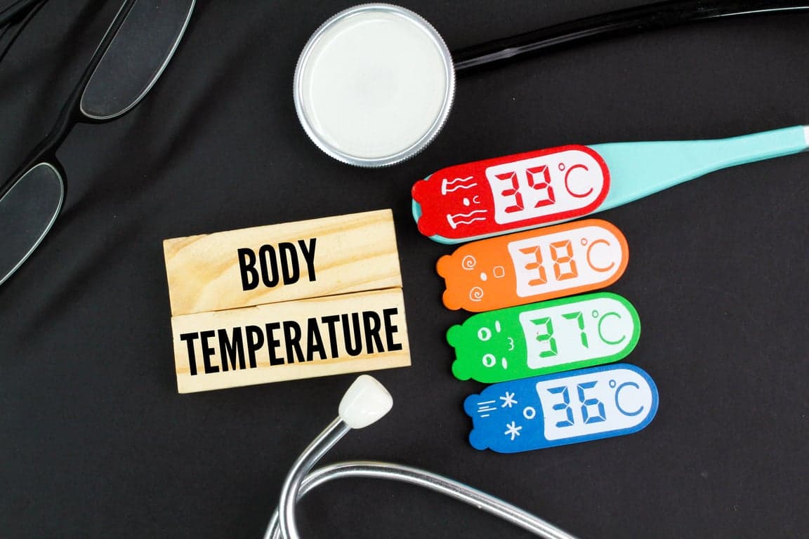 body temperature displayed with stethoscope