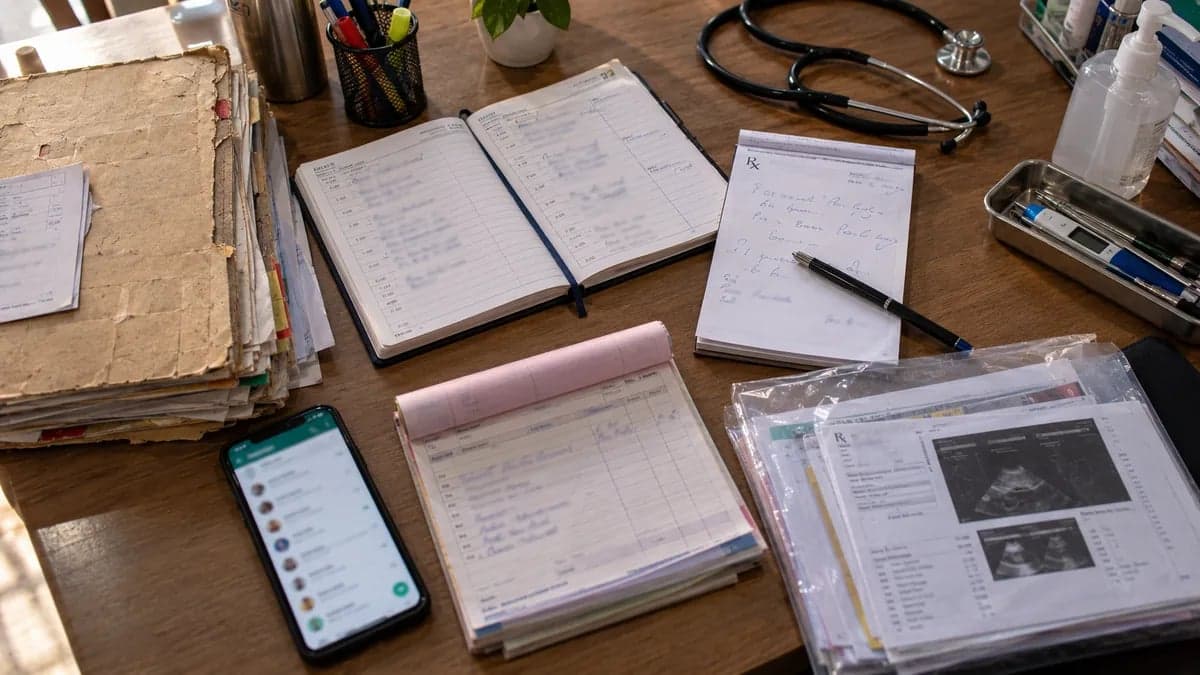 The appointment diary, prescription pad, bill book, patient file and lab reports a clinic runs on