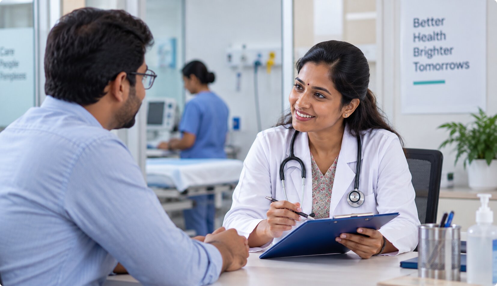 An employee in a one-on-one consultation with a doctor at the office